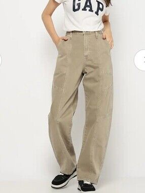 GAP High Rise Barrel Carpenter Jeans Tan Khaki Size 28 / 6 Regular